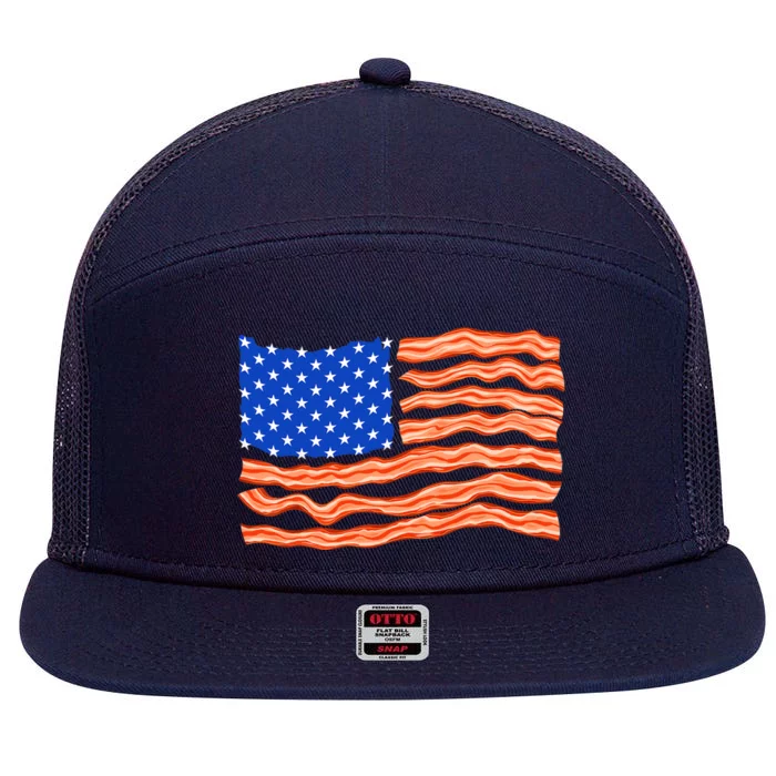 Bacon Lover Tee, Meat Lover Design, Funny USA Flag 7 Panel Mesh Trucker Snapback Hat