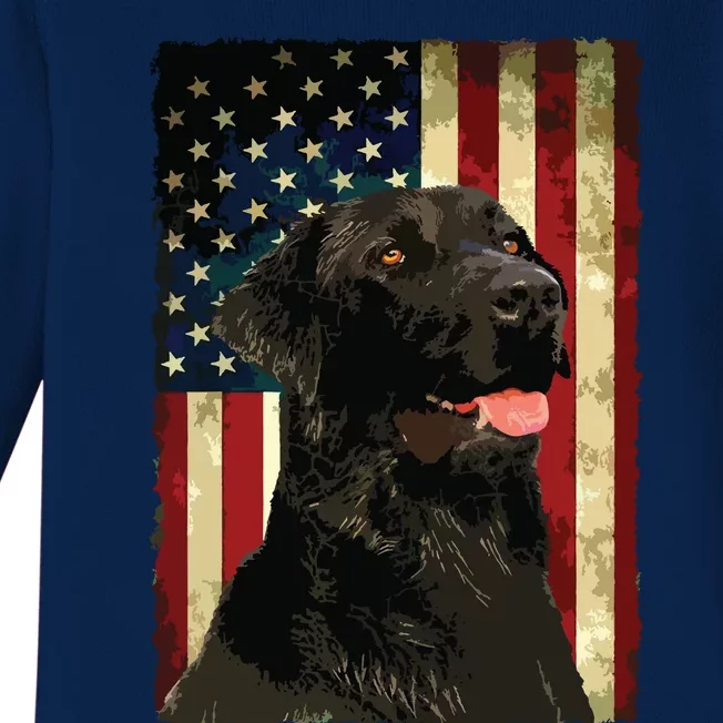 Black Labrador T Gift USA Flag Lab Owner Duck Hunter Baby Long Sleeve Bodysuit