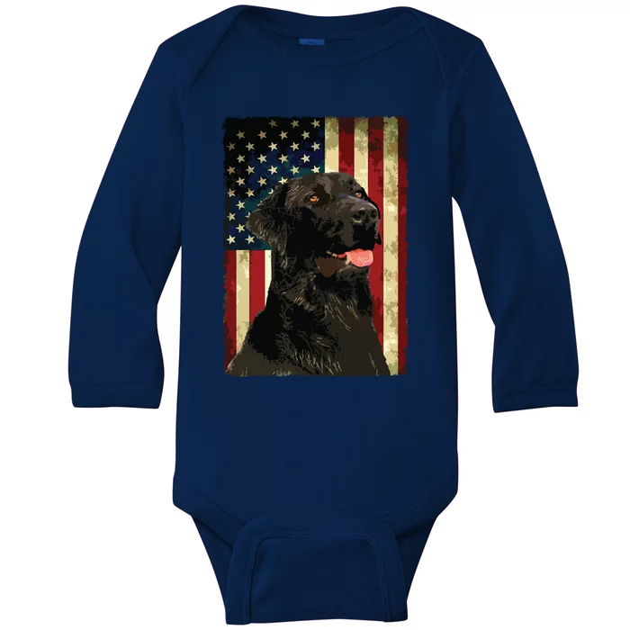 Black Labrador T Gift USA Flag Lab Owner Duck Hunter Baby Long Sleeve Bodysuit