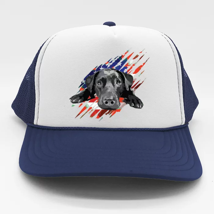 Black Labrador USA Flag Lab Owner Bird Duck Hunter Gift Trucker Hat