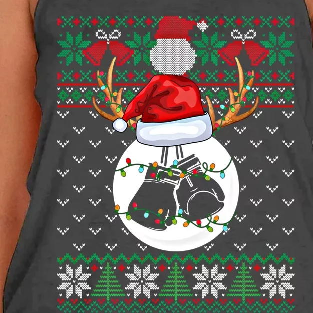 Boxing Lover Ugly Christmas Sweater Funny Xmas Lights Gift Women's Knotted Racerback Tank