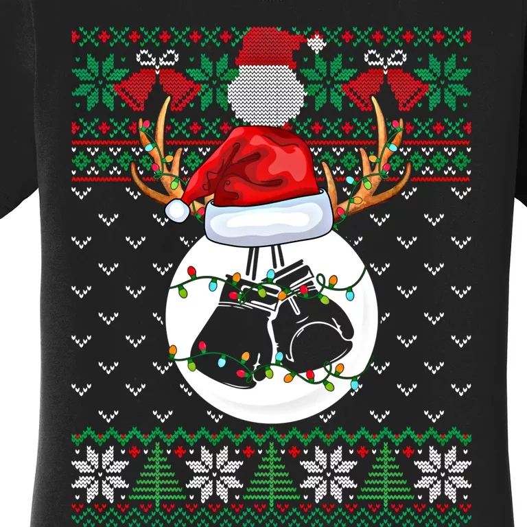 Boxing Lover Ugly Christmas Sweater Funny Xmas Lights Gift Women's T-Shirt