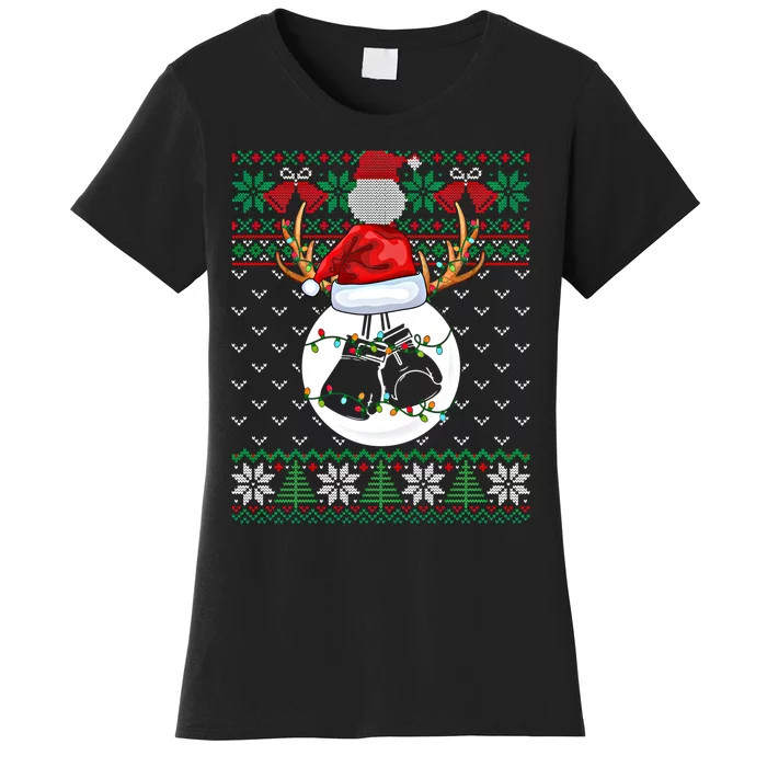 Boxing Lover Ugly Christmas Sweater Funny Xmas Lights Gift Women's T-Shirt