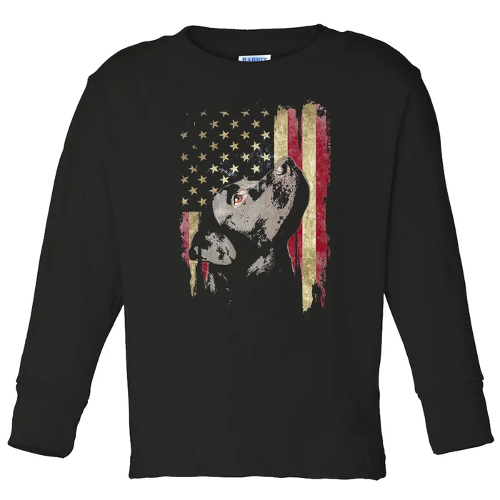 Black Labrador USA Flag Lab Owner Duck Hunter Toddler Long Sleeve Shirt