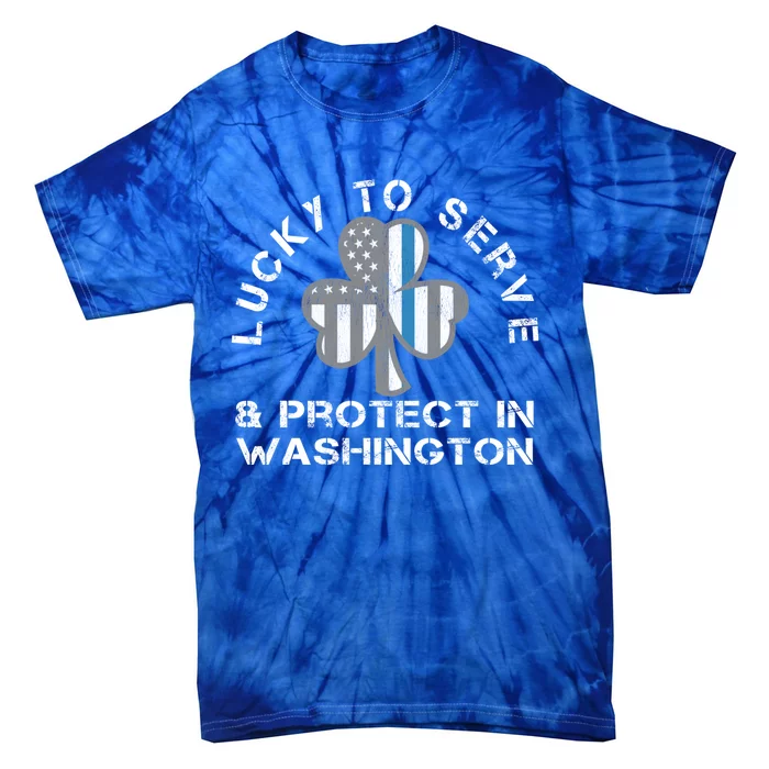 Blue Line Us Flag Gift Washington Police St Patricks Day Gift Tie-Dye T-Shirt