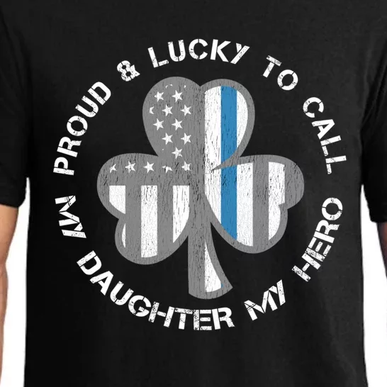 Blue Line Us Flag Proud Police Mom Or Dad Gift St Patricks Day Gift Pajama Set