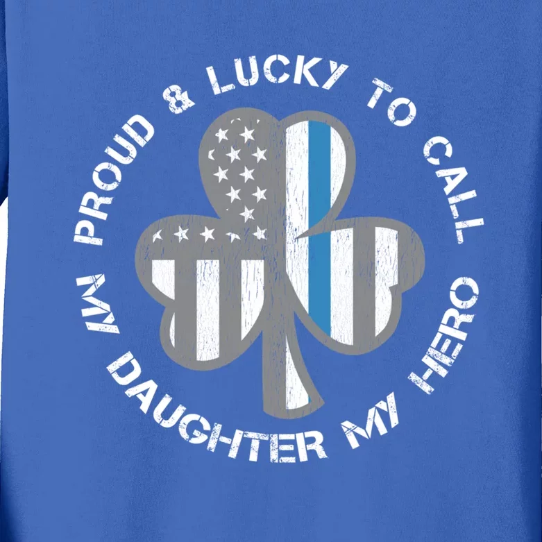 Blue Line Us Flag Proud Police Mom Or Dad Gift St Patricks Day Gift Kids Long Sleeve Shirt