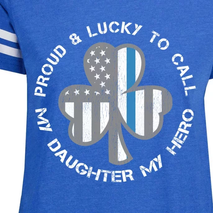 Blue Line Us Flag Proud Police Mom Or Dad Gift St Patricks Day Gift Enza Ladies Jersey Football T-Shirt