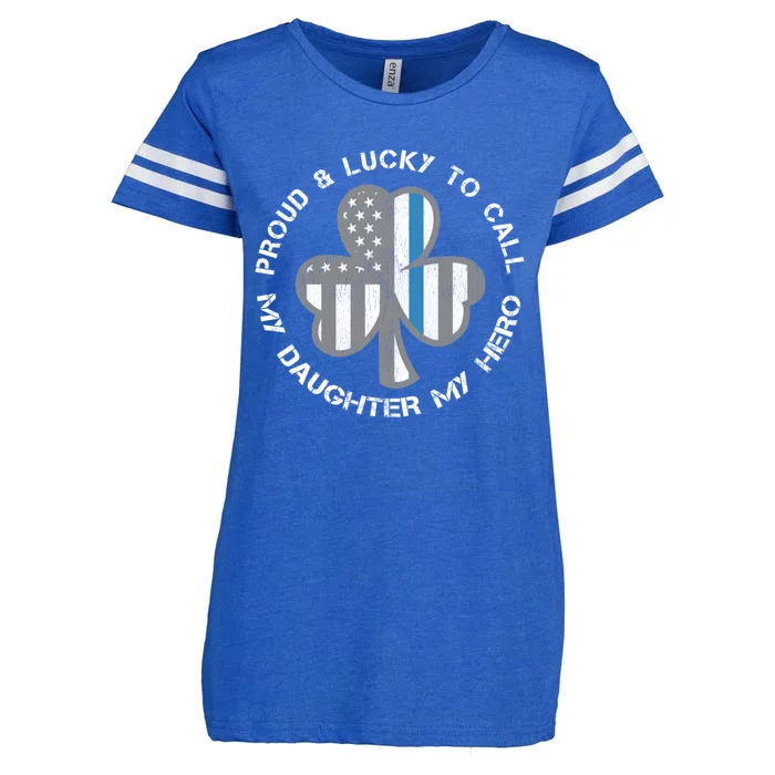 Blue Line Us Flag Proud Police Mom Or Dad Gift St Patricks Day Gift Enza Ladies Jersey Football T-Shirt