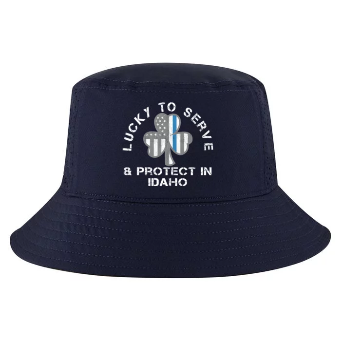 Blue Line Us Flag Gift Idaho Police St Patricks Day Great Gift Cool Comfort Performance Bucket Hat