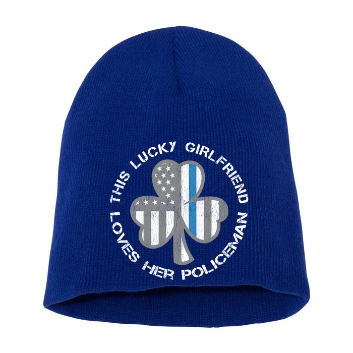 Blue Line Us Flag Proud Police Friend St Patricks Day Gift Short Acrylic Beanie