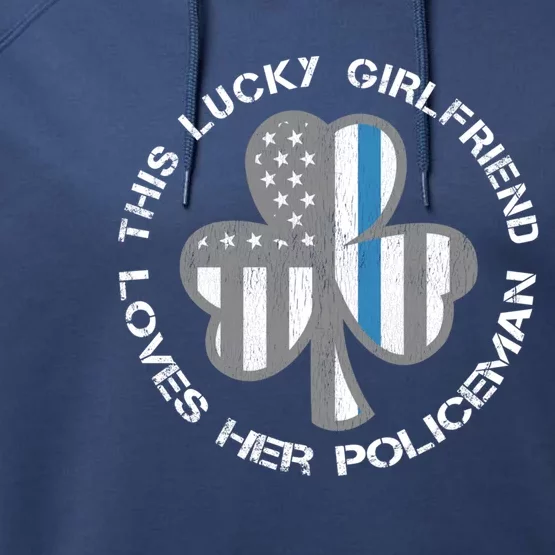 Blue Line Us Flag Proud Police Friend St Patricks Day Gift Performance Fleece Hoodie