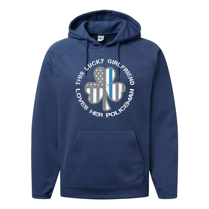 Blue Line Us Flag Proud Police Friend St Patricks Day Gift Performance Fleece Hoodie