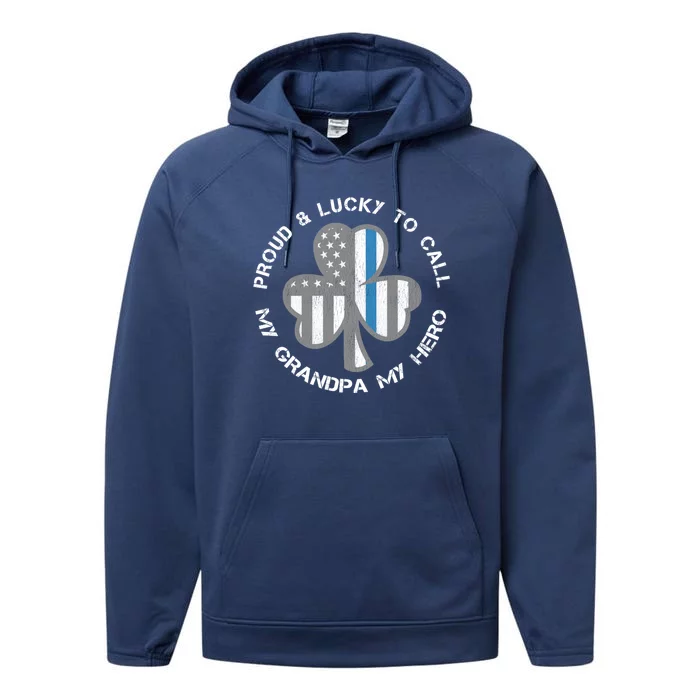 Blue Line Us Flag Proud Police Grand St Patricks Day Gift Performance Fleece Hoodie