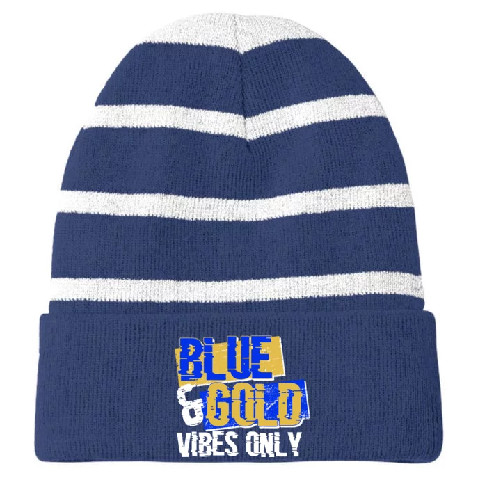 Blue & Gold Vibes Only Striped Beanie with Solid Band