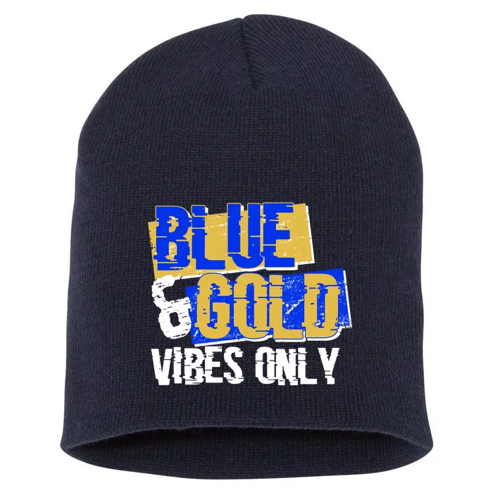 Blue & Gold Vibes Only Short Acrylic Beanie