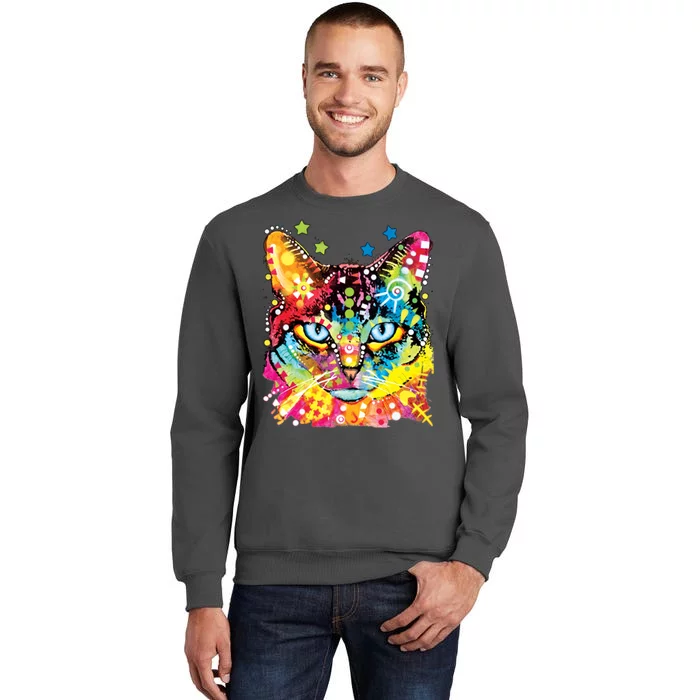 Blue Eyes Trippy Cat Dean Russo Tall Sweatshirt