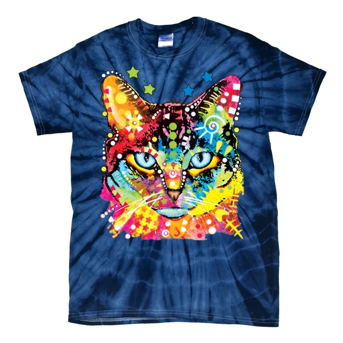 Blue Eyes Trippy Cat Dean Russo Tie-Dye T-Shirt