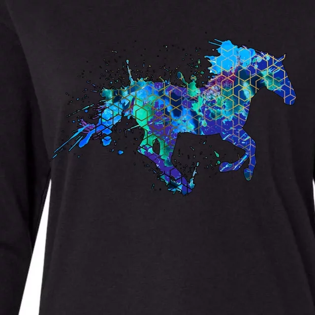 Blue Horse Running Womens Cotton Relaxed Long Sleeve T-Shirt