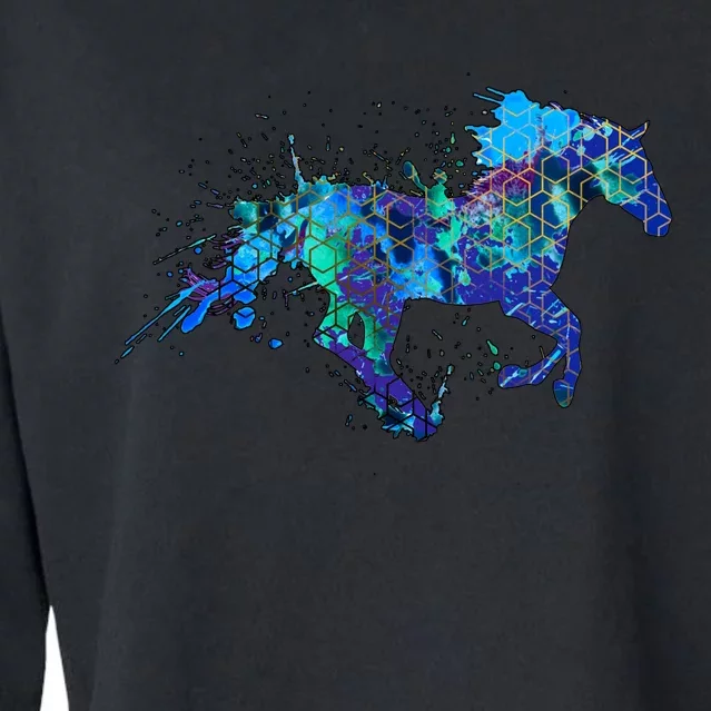 Blue Horse Running Cropped Pullover Crew