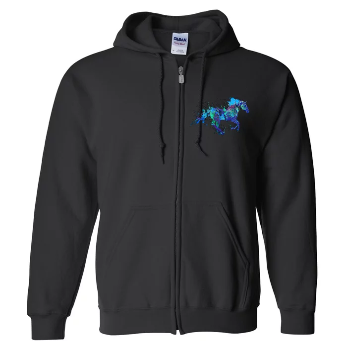 Blue Horse Running Full Zip Hoodie