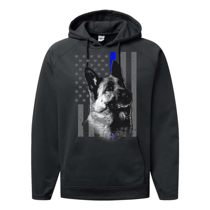 Blue Lives K9 American Thin Line Flag Performance Fleece Hoodie