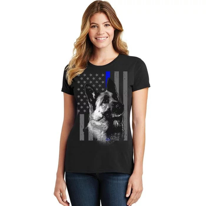 Blue Lives K9 American Thin Line Flag Women's T-Shirt