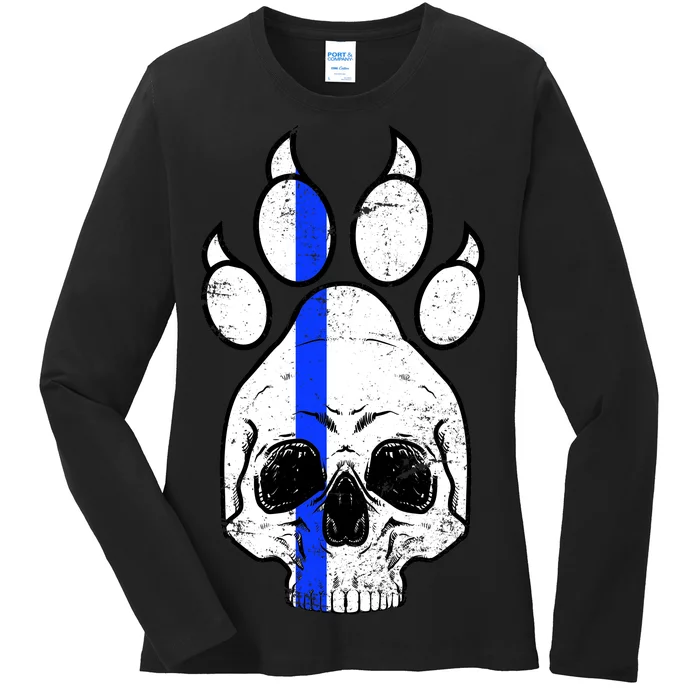 Blue Lives K9 Blue Thin Line Paw Ladies Long Sleeve Shirt