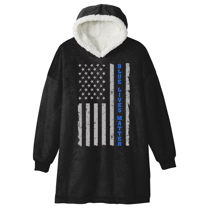 Blue Lives Matter Vintage Flag Hooded Wearable Blanket