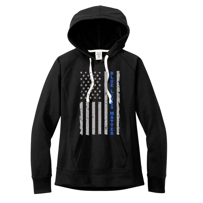 Blue Lives Matter Vintage Flag Women's Fleece Hoodie