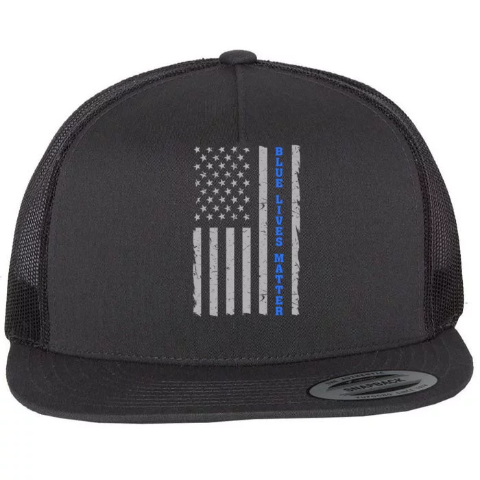 Blue Lives Matter Vintage Flag Flat Bill Trucker Hat