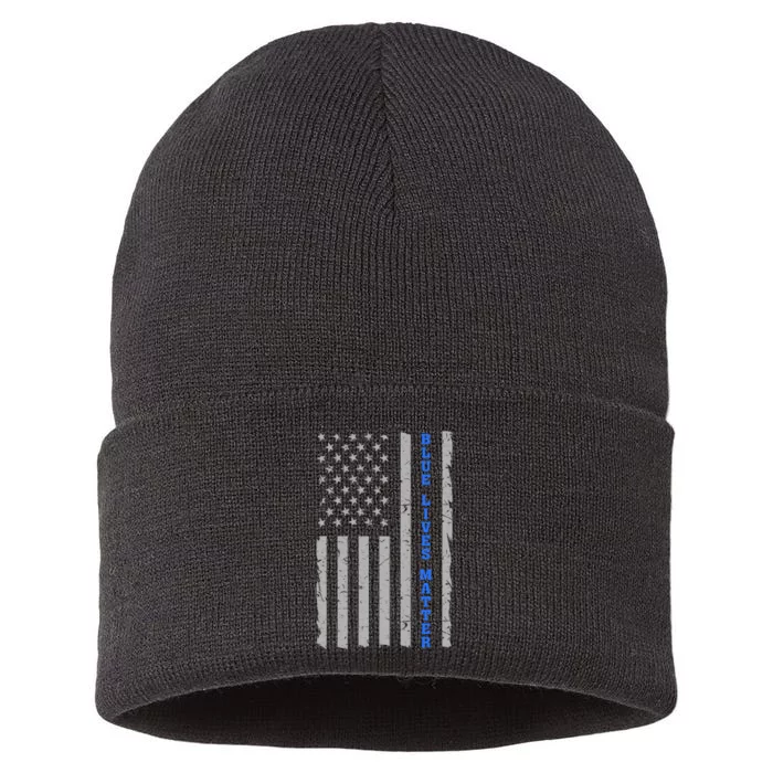 Blue Lives Matter Vintage Flag Sustainable Knit Beanie