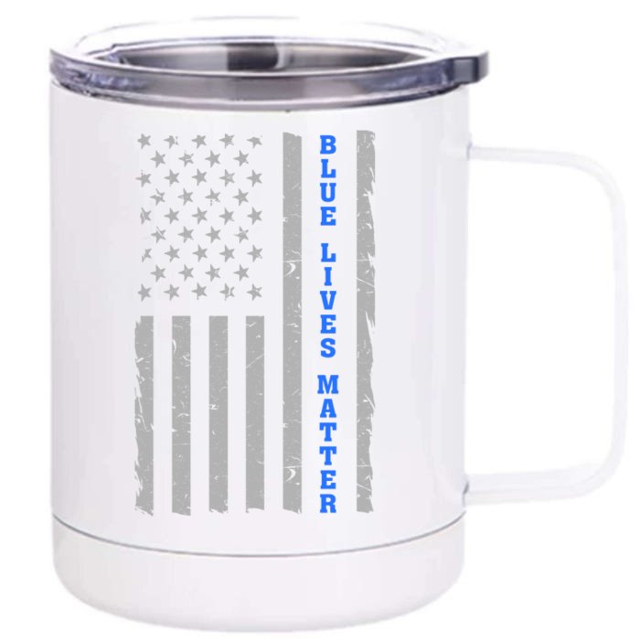 Blue Lives Matter Vintage Flag Front & Back 12oz Stainless Steel Tumbler Cup