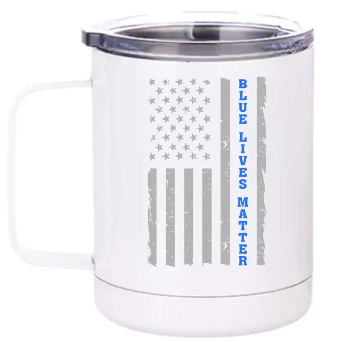 Blue Lives Matter Vintage Flag Front & Back 12oz Stainless Steel Tumbler Cup