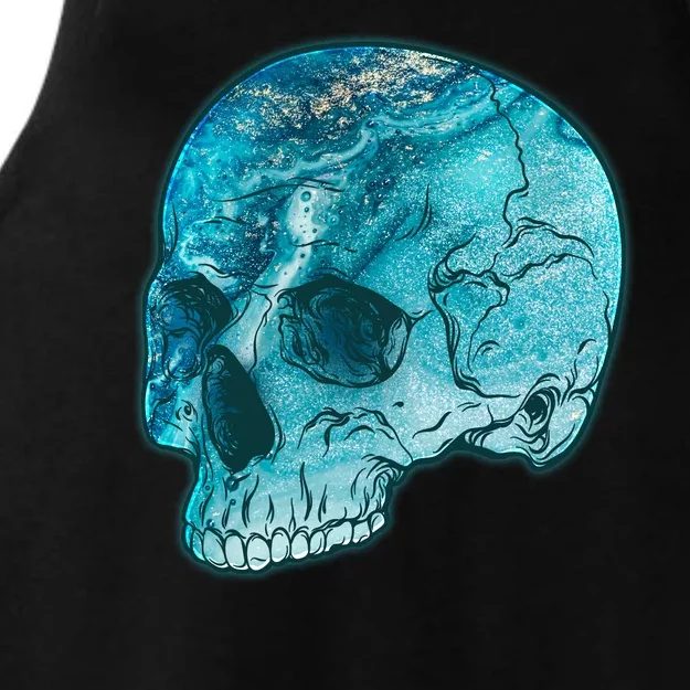 Blue Marble Patterned Skull Ladies Tri-Blend Wicking Tank