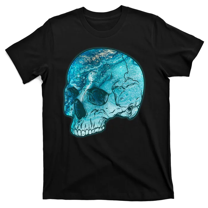 Blue Marble Patterned Skull T-Shirt