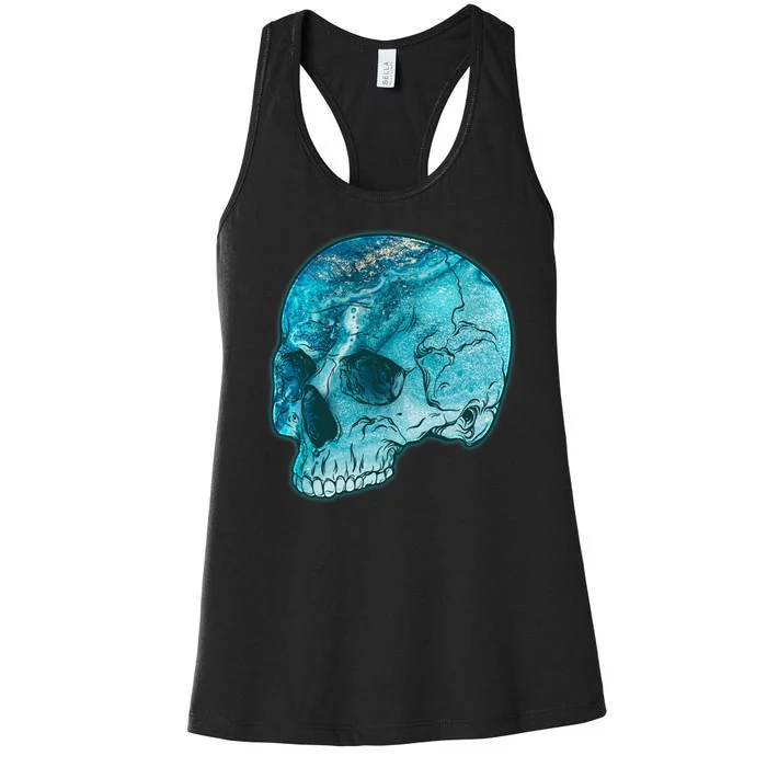 Blue Marble Patterned Skull Women's Racerback Tank