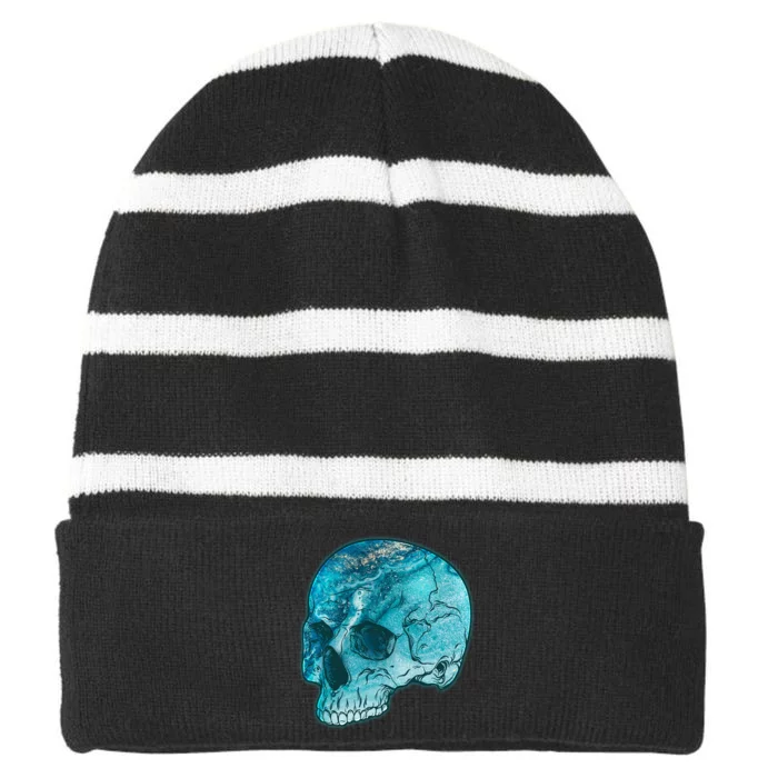 Blue Marble Patterned Skull Striped Beanie with Solid Band