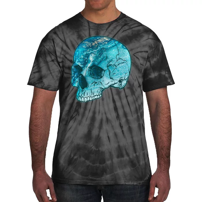 Blue Marble Patterned Skull Tie-Dye T-Shirt