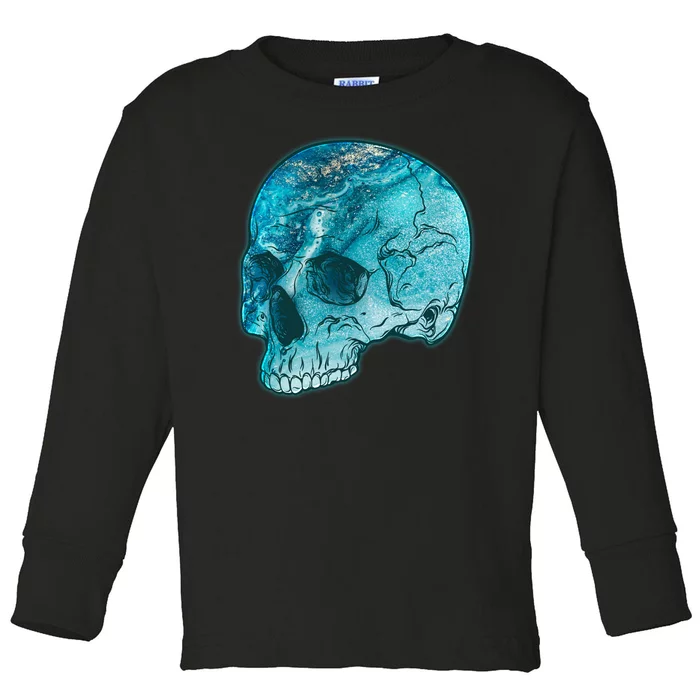 Blue Marble Patterned Skull Toddler Long Sleeve Shirt