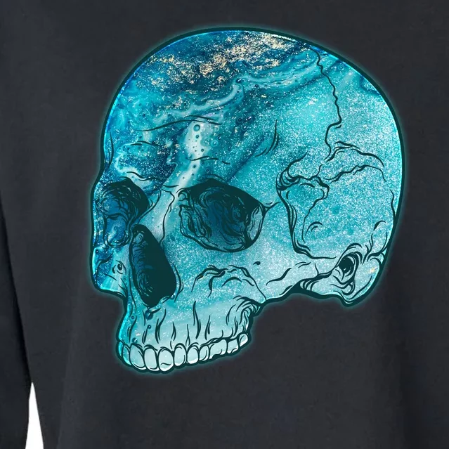 Blue Marble Patterned Skull Cropped Pullover Crew