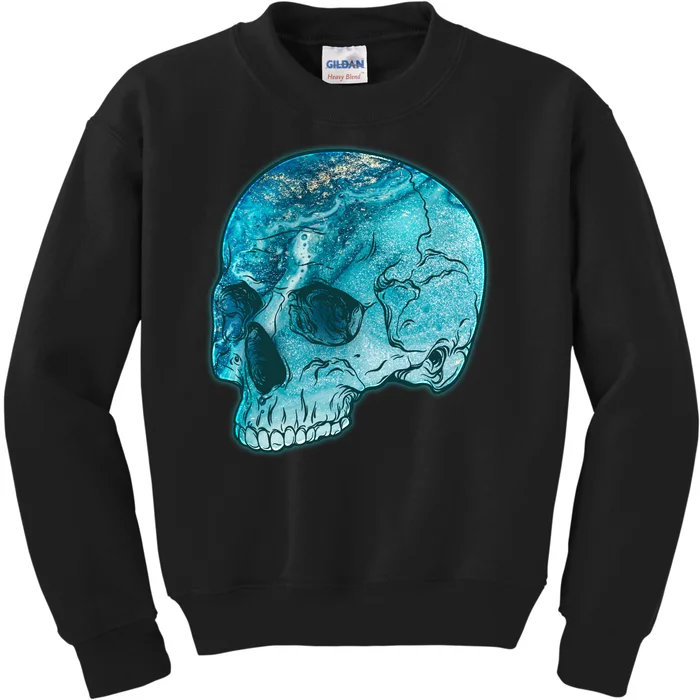 Blue Marble Patterned Skull Kids Sweatshirt