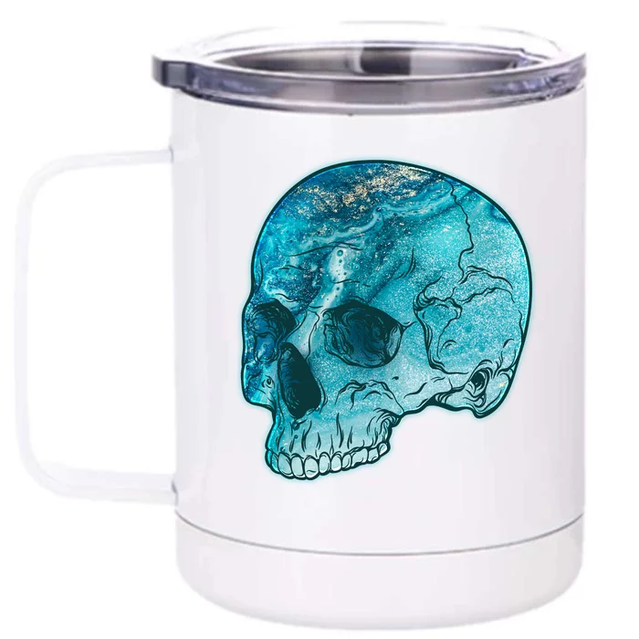 Blue Marble Patterned Skull Front & Back 12oz Stainless Steel Tumbler Cup