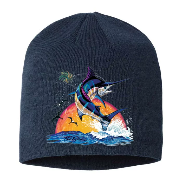 Blue Marlin Fish Sunset 8 1/2in Sustainable Knit Beanie