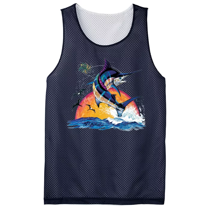 Blue Marlin Fish Sunset Mesh Reversible Basketball Jersey Tank