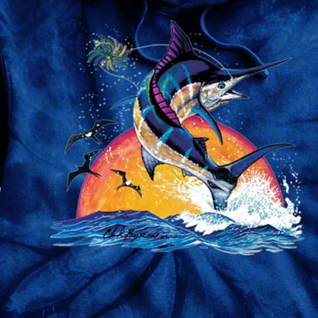 Blue Marlin Fish Sunset Tie Dye Hoodie