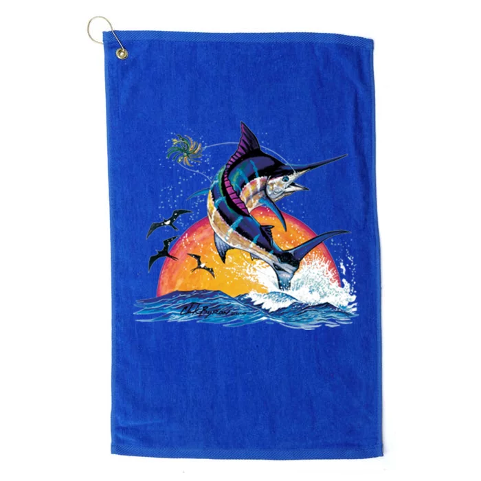 Blue Marlin Fish Sunset Platinum Collection Golf Towel