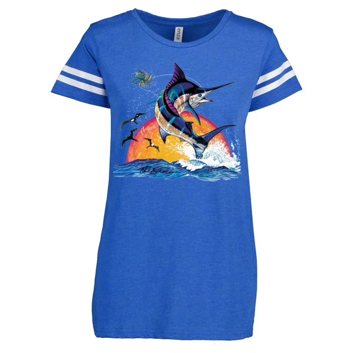 Blue Marlin Fish Sunset Enza Ladies Jersey Football T-Shirt