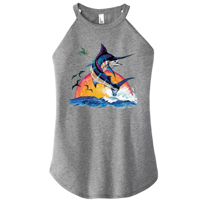 Blue Marlin Fish Sunset Women’s Perfect Tri Rocker Tank