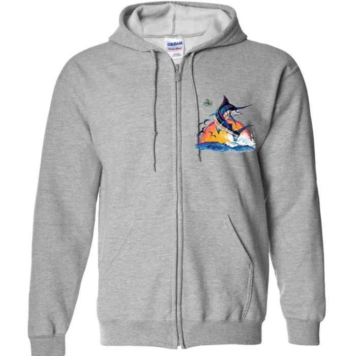 Blue Marlin Fish Sunset Full Zip Hoodie